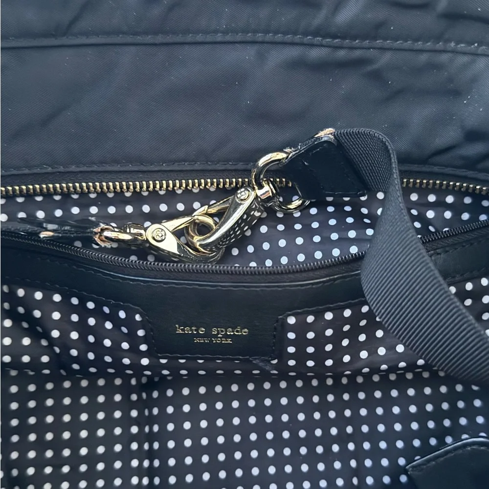 Kate Spade Black Nylon Diaper Baby Bag With Polka Dot Lining And Changing Pad